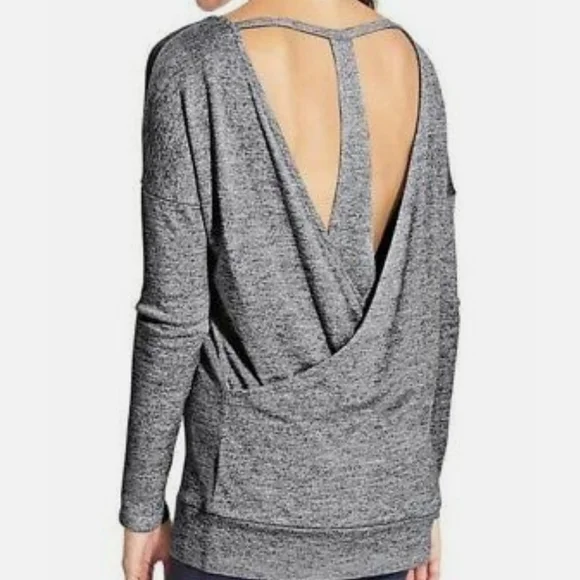 Athleta Pose Layered Cutout Back Tunic Top, Heathered Marled Gray, Size Small - Picture 4 of 8